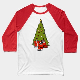 Santa Penguin and Christmas Tree Baseball T-Shirt